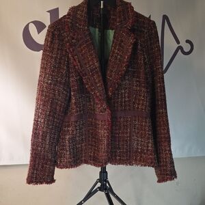 True Meaning Women's Tweed Blazer - Red and Brown